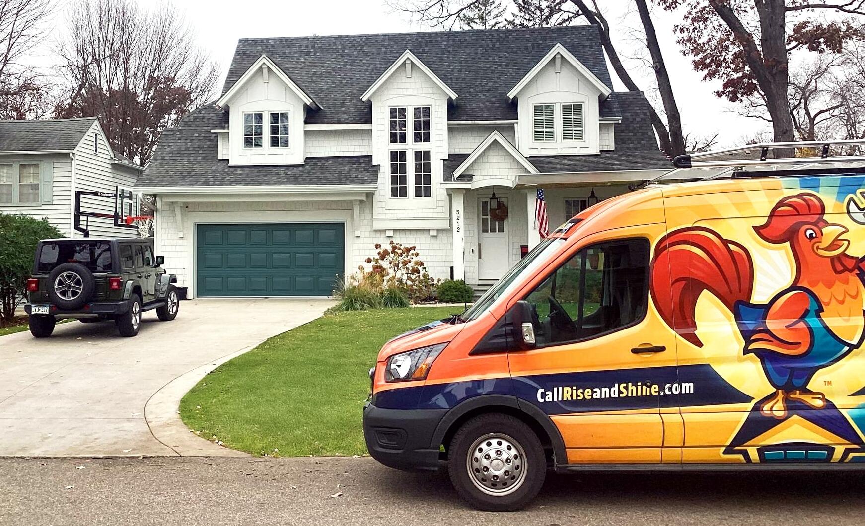 Rise & Shine Garage Doors service van.