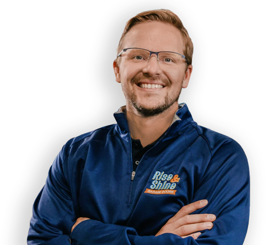 Smiling technician promoting Rise & Shine service.