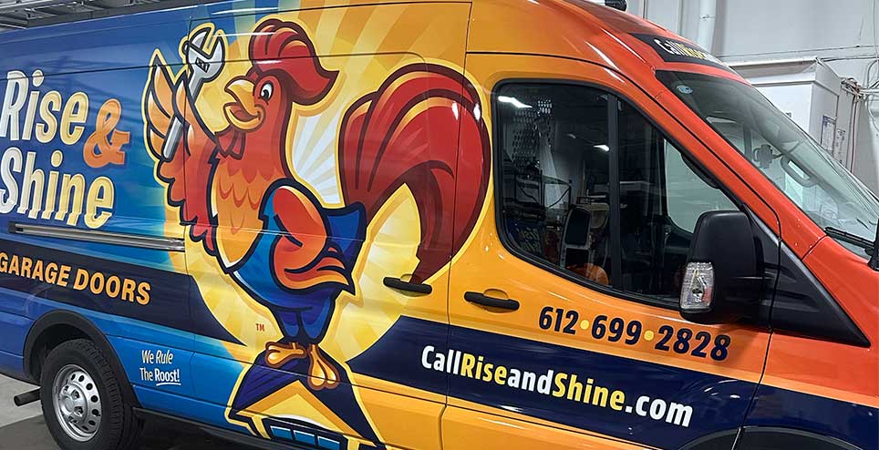 hp-bg Rise & Shine Garage Doors service van.